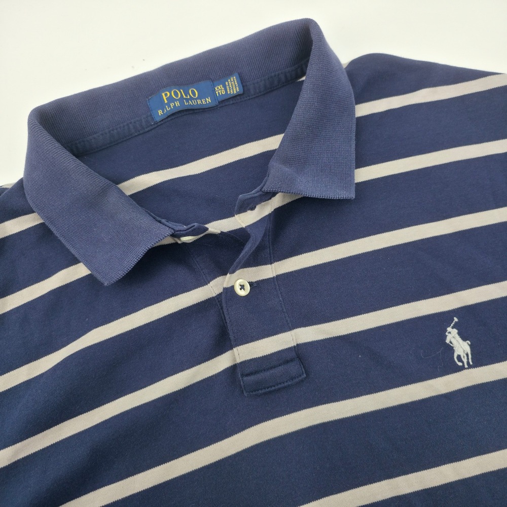 Polo Ralph Lauren Mens XXL Navy White Striped Short Sleeve Cotton Polo Shirt